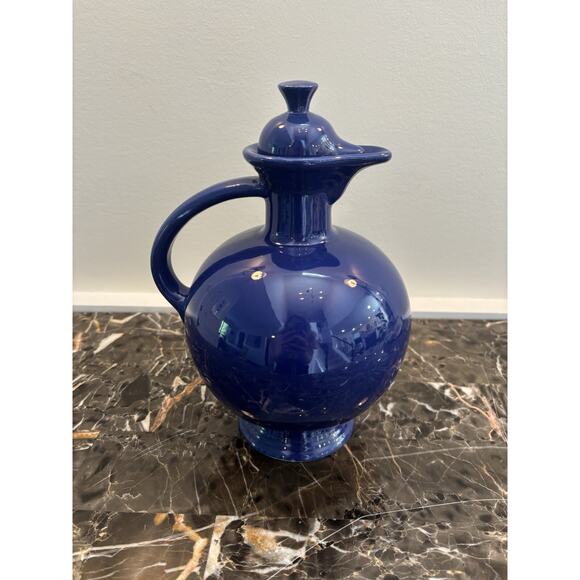 Vintage Fiestaware Carafe Pitcher With Lid Original Cobalt Blue Glaze